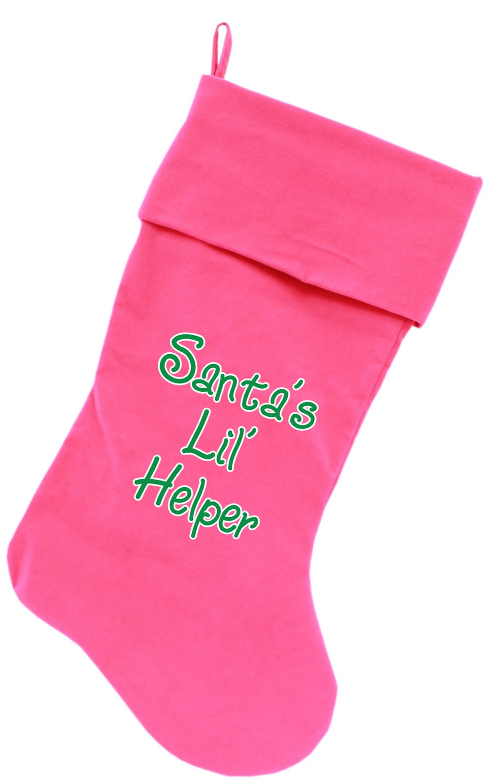 Santa's Lil' Helper Screen Print 18 inch Velvet Christmas Stocking Pink